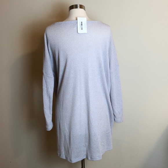 Boutique x Royal & Reese Oversized Waffle Knit Henley Sweater Silver Grey Med - Picture 4 of 6